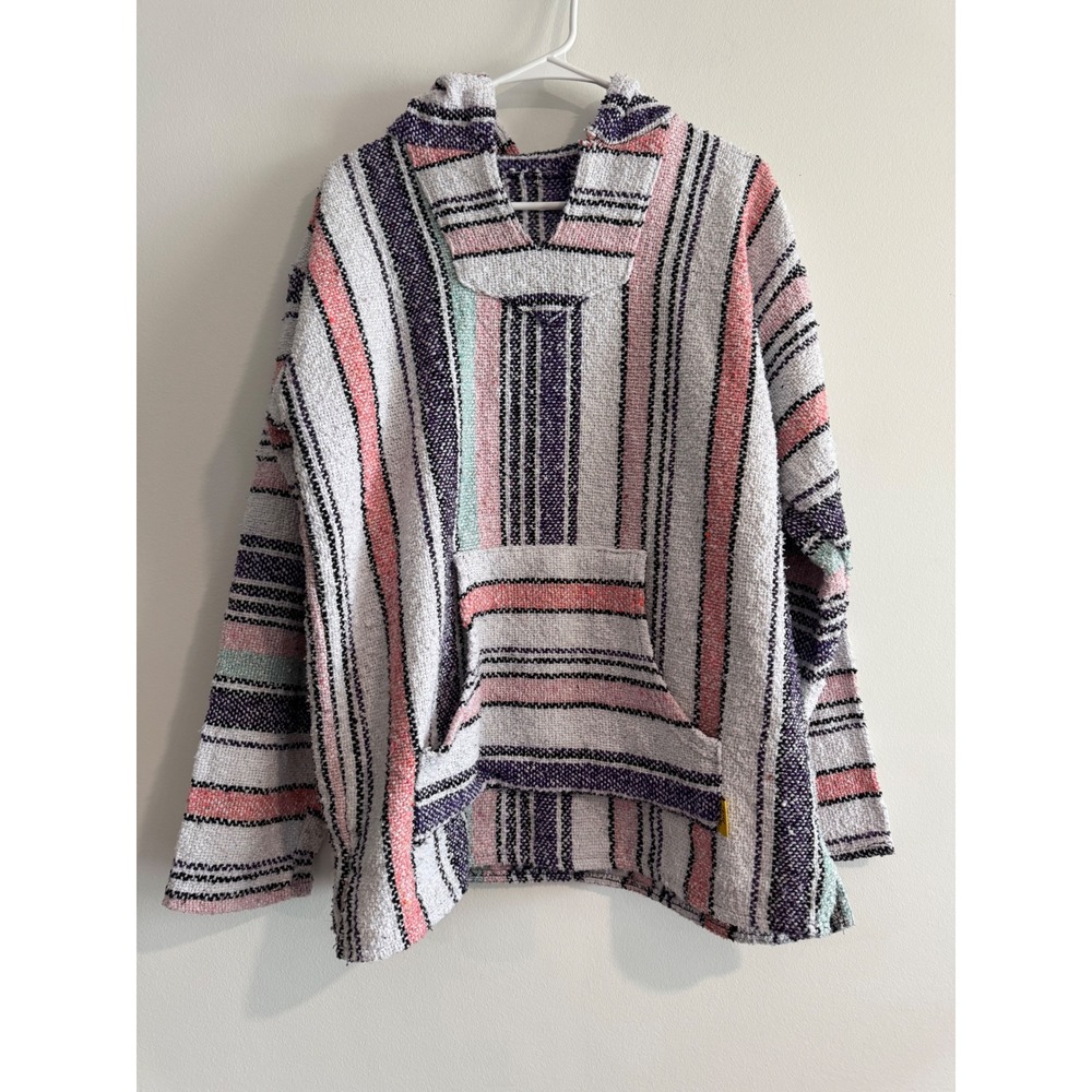 Boho Baja Iguana Jack Baja Hoodie Women L Multicolor Striped Woven Pullover
